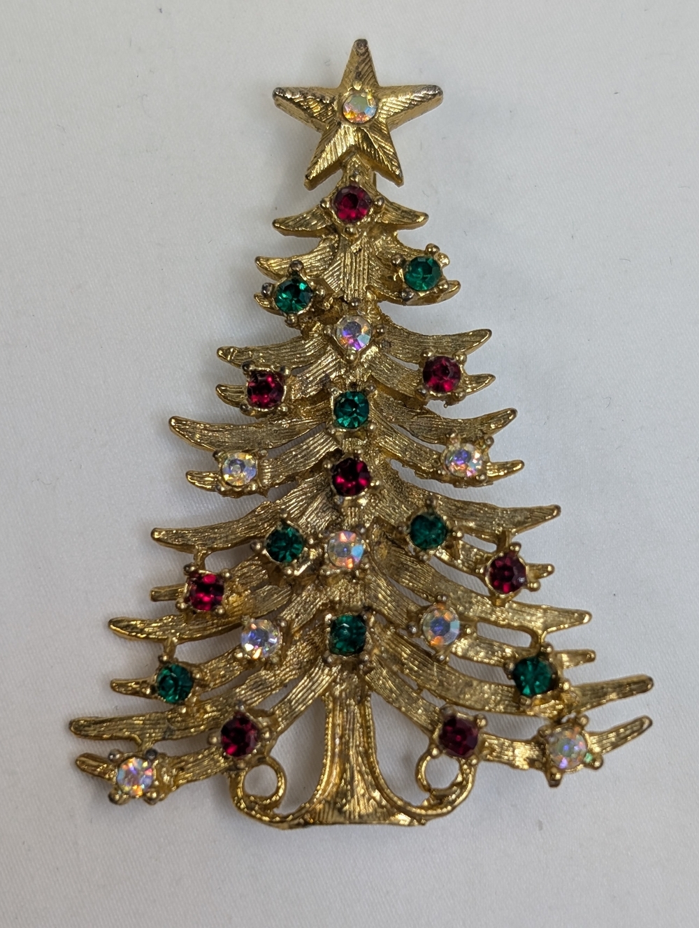 Vintage TANCER II Christmas Tree Gold Tone Brooch - Holiday Jewelry - Picture 2 of 10